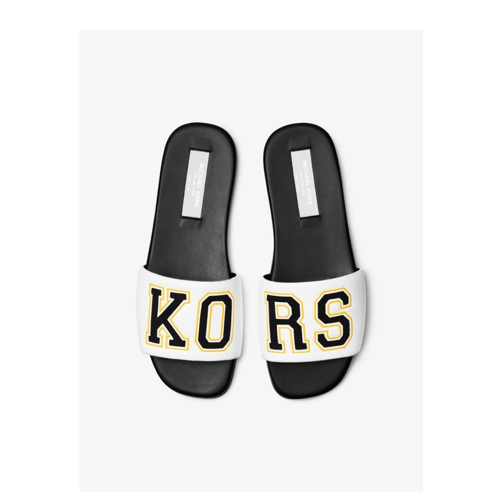 Delphine Kors Varsity Calf Leather Slide Sandal